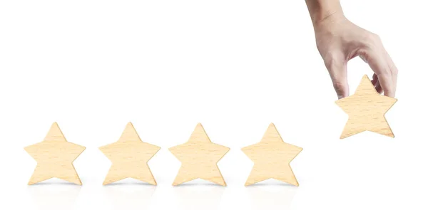 Hölzerne Fünf Sterne Handform Die Besten Ausgezeichneten Business Services Bewerten — Stockfoto