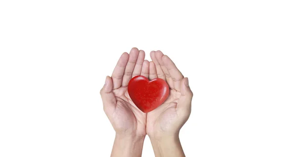 Mani Con Cuore Rosso Salute Del Cuore Concetti Donazione — Foto Stock