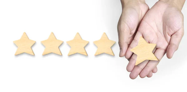 Hand Putting Increase Five Star Shape Best Excellent Business Services — Stock Photo, Image
