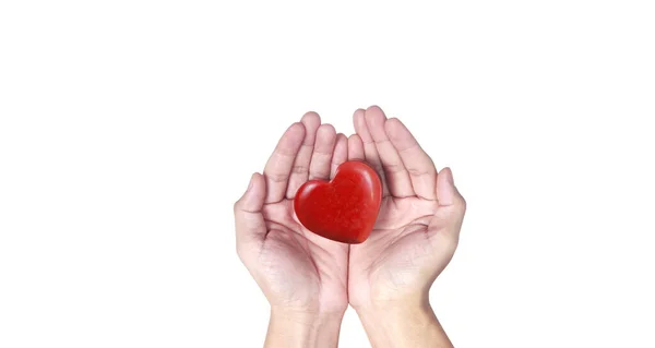 Mani Con Cuore Rosso Salute Del Cuore Concetti Donazione — Foto Stock