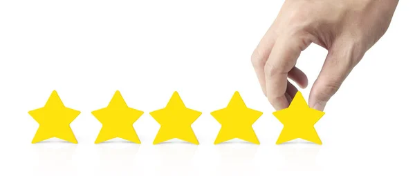 Hand Putting Increase Five Star Shape Best Excellent Business Services — Stock Photo, Image