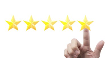 Yükselen beş yıldızın yükselen eline dokunmak. Değerlendirme ve sınıflandırma kavramını arttır