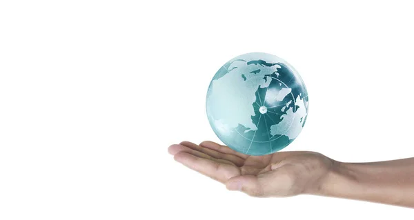 Globe Earth Human Hand Holding Our Planet Glowing Earth Image — Stock Photo, Image