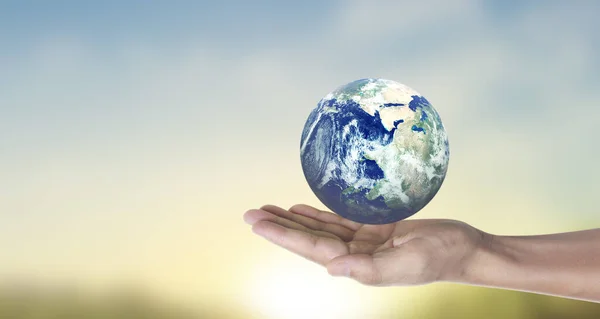 Globe Earth Human Hand Holding Our Planet Glowing Earth Image — Stock Photo, Image