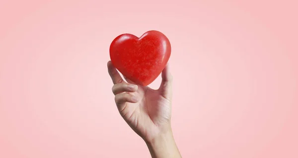 Mains Tenant Cœur Rouge Santé Cardiaque Concepts Dons — Photo