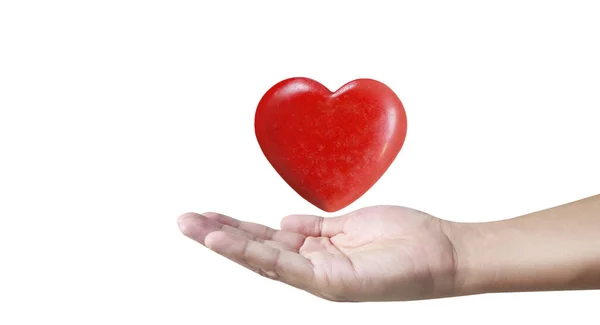 手牵着红心 心脏健康 和捐赠概念 — 图库照片