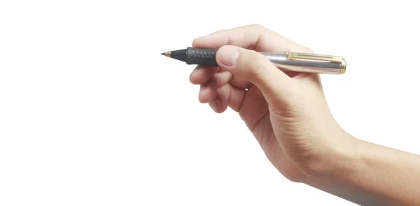 Hand Holding Pen Writing Something Text Isolated — Stock Photo, Image
