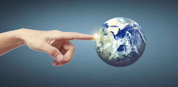 Globe Earth Human Hand Holding Our Planet Glowing Earth Image — Stock Photo, Image