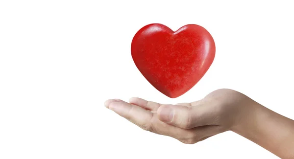 Kezek Vörös Szívet Tartanak Szív Egészség Adományozási Koncepciók — Stock Fotó