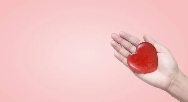 Mãos Segurar Coração Vermelho Saúde Coração Conceitos Doação — Fotografia de Stock