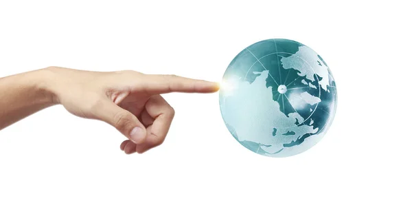 Globe Earth Human Hand Holding Our Planet Glowing Earth Image — Stock Photo, Image