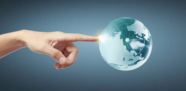 Globe Earth Human Hand Holding Our Planet Glowing Earth Image — Stock Photo, Image