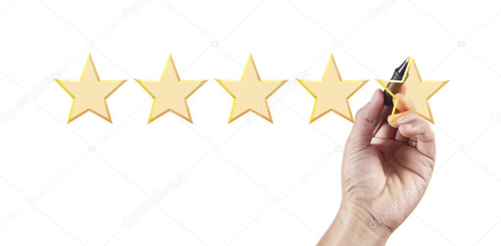 Hand draw five star rating. evaluation and review concepts
