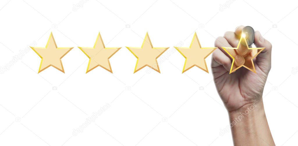 Hand draw five star rating. evaluation and review concepts