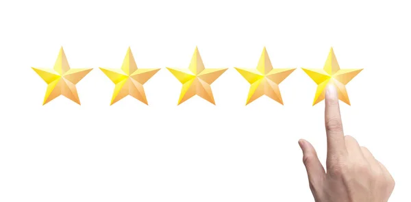 Рука Трогательного Подъема Увеличении Пяти Звезд Повышение Рейтинговой Оценки Концепции — стоковое фото