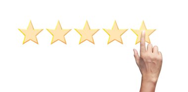 Yükselen beş yıldızın yükselen eline dokunmak. Değerlendirme ve sınıflandırma kavramını arttır