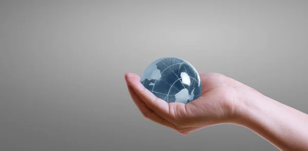 Globe Earth Human Hand Holding Our Planet Glowing Earth Image — Stock Photo, Image