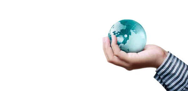 Globe Aarde Hand Onze Planeet Stralend Vasthoudend Aardebeeld Geleverd Door — Stockfoto