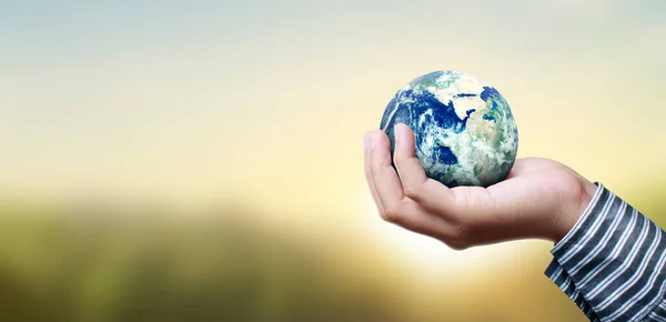 Globe Earth Human Hand Holding Our Planet Glowing Earth Image — Stock Photo, Image