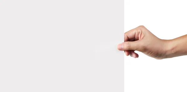 Feche Uma Mão Segurando Papel Branco Para Papel Carta — Fotografia de Stock