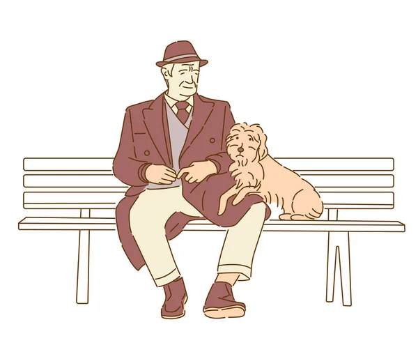 Γελοιογραφία Χαρακτήρα Του Ηλικιωμένου Ανθρώπου Πόδια Σκυλί — Διανυσματικό Αρχείο