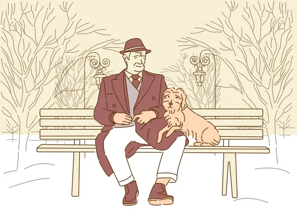 Personaje Dibujos Animados Del Anciano Paseando Con Perro — Vector de stock