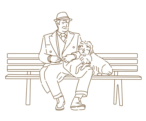 Personaje Dibujos Animados Del Anciano Paseando Con Perro — Vector de stock