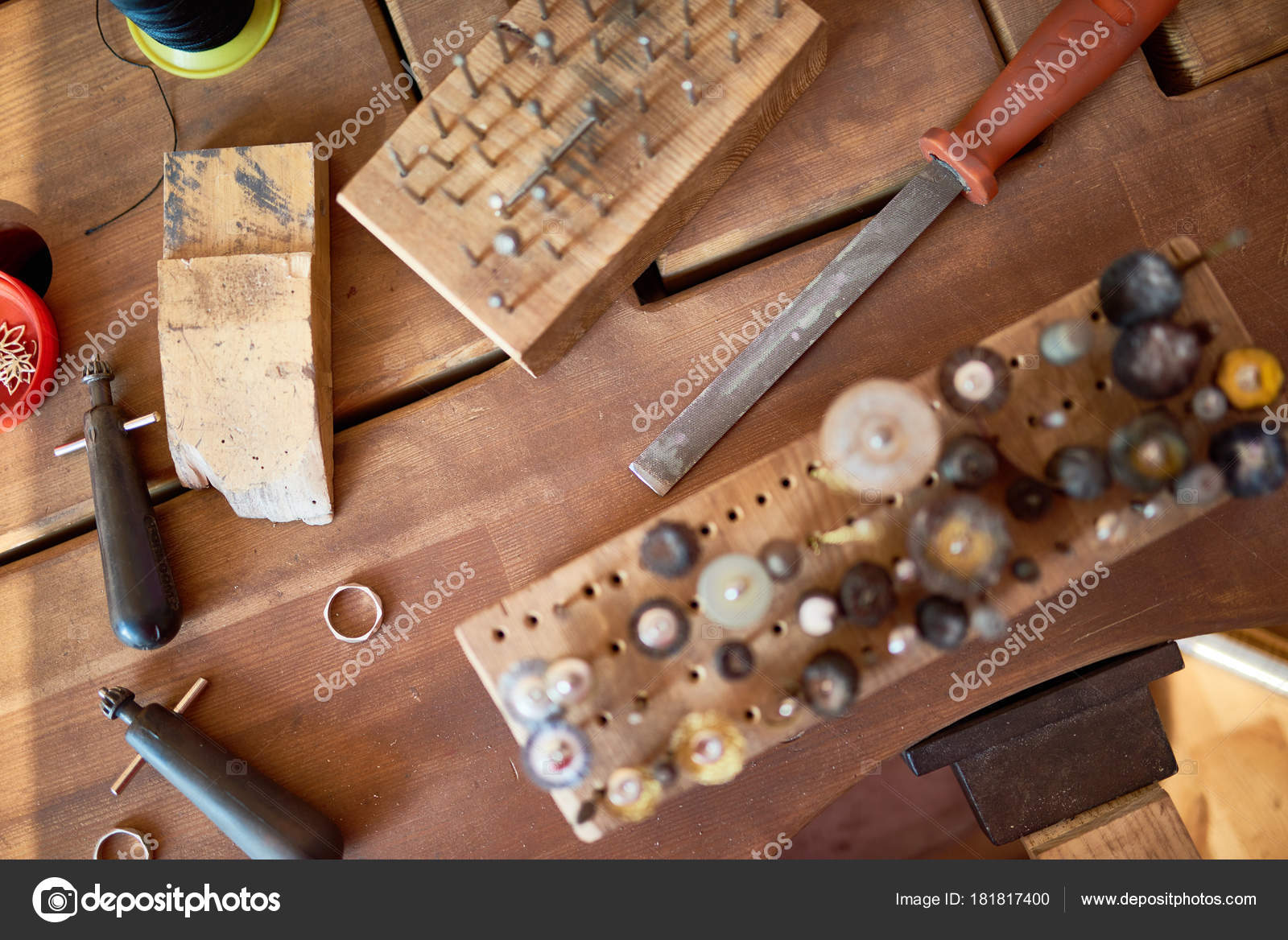 View Different Dremel Tool Heads Wooden Table Jeweler Workshop Stock Photo Image By C Seventyfour 181817400