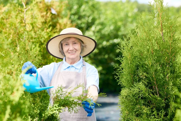 Potret Wanita Tua Yang Tersenyum Yang Bekerja Kebun Dan Melihat — Stok Foto