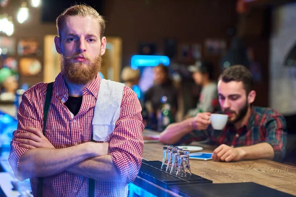 Stilig Bartender poserar på Counter — Stockfoto