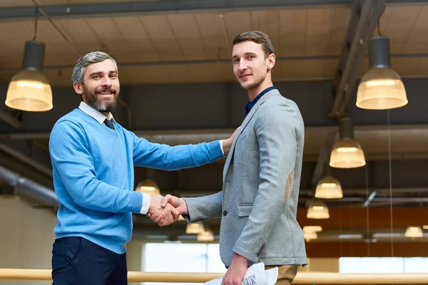 Retrato Cintura Hacia Arriba Dos Socios Negocios Exitosos Estrechando Mano — Foto de Stock