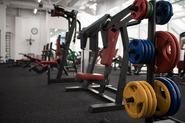 Background Image Exercise Machines Weight Training Empty Modern Gym Copy — Stock Photo, Image
