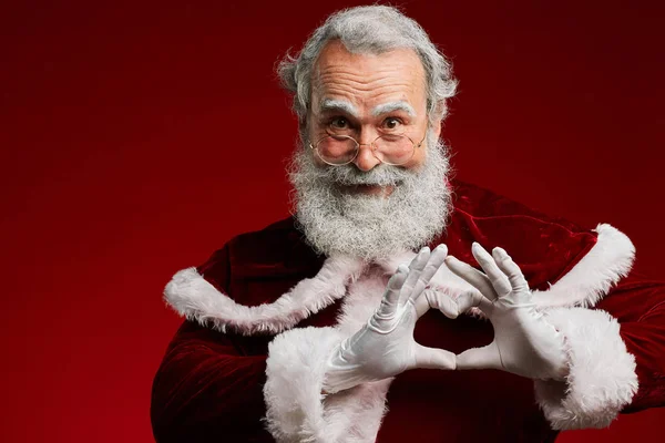 Portrait Taille Haute Père Noël Souriant Forme Cœur Avec Les — Photo