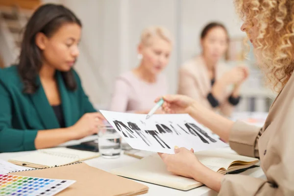 Professional Clothes Designers Having Business Meeting Modern Office Horizontal Shot — Stock Photo, Image