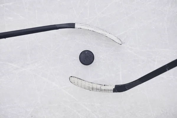Oben Ansicht Hintergrund Von Zwei Hockeyclubs Bereit Spiel Auf Der — Stockfoto