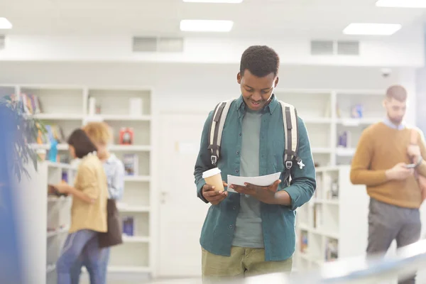 Waist Portrait African American Student Reading Book While Standing College — Stock Photo, Image