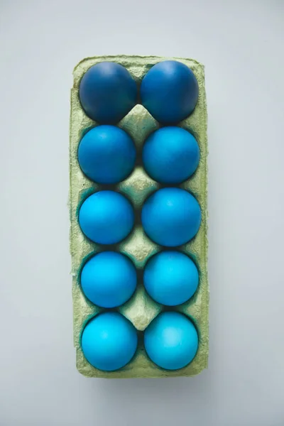 Oben Ansicht Der Schönen Blauen Ostereier Kiste Minimaler Zusammensetzung Auf — Stockfoto