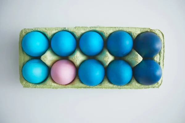 Oben Ansicht Der Blauen Ostereier Kiste Mit Pastellrosa Akzent Minimaler — Stockfoto