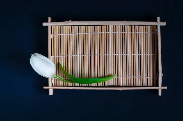 Tartozékok a sushi konkrét kékre, felülnézet, hely a szöveg — Stock Fotó
