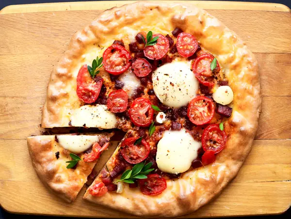 Домашняя Пицца Деревянном Фоне Концепция Традиционной Итальянской Кухни Сиди Дома — стоковое фото