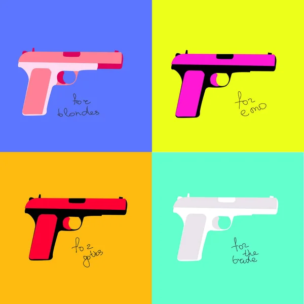 Multi-colored pistols for different categories of people — Stock Vector