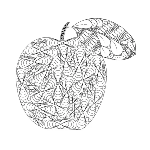 Яблоко в стиле зенарт, черно-белый узор на белой backgrou — стоковый вектор