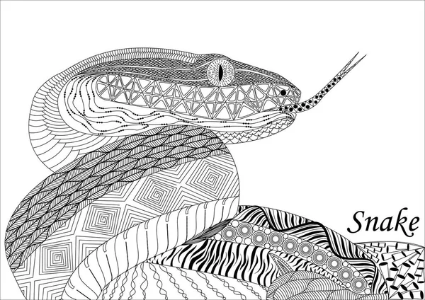 Yılan zenart tarzı, siyah-beyaz çizim, doodle, farklı