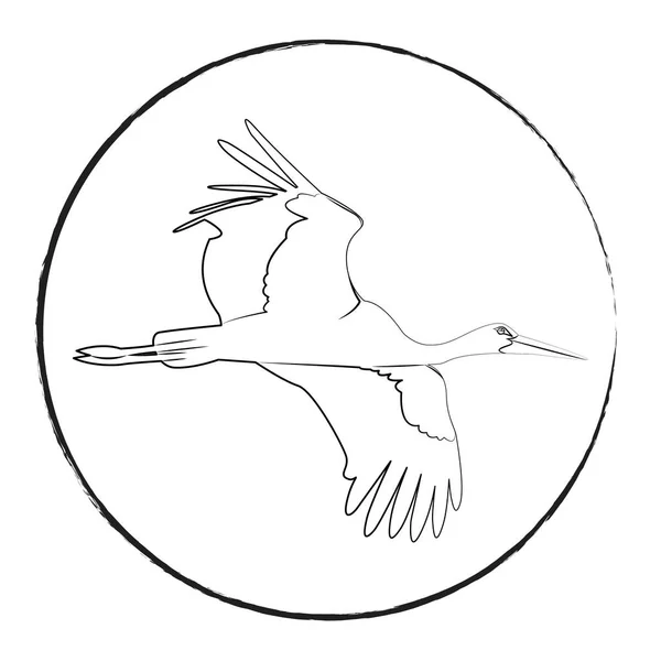 白い背景の上のコウノトリ、黒いアウトラインのロゴタイプ — ストックベクタ