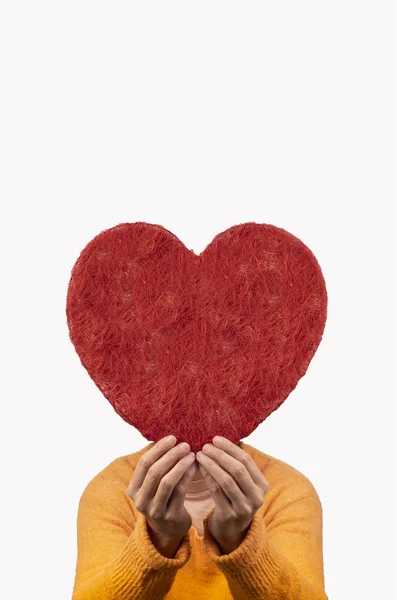 Woman holding big heart between her hands, concept valentines day — Stock Photo, Image