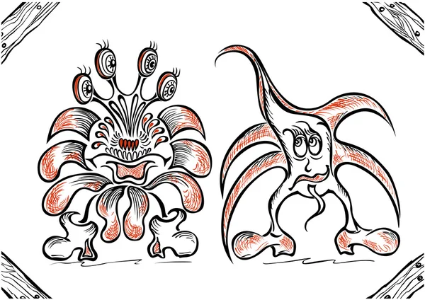 Schattig doodle fantasie monster personage — Stockvector
