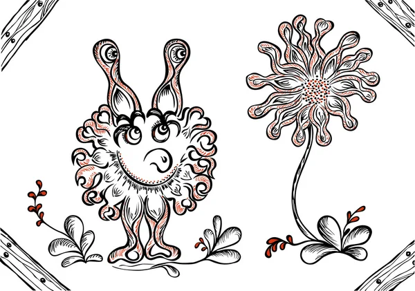 Fantasie monster met bloem — Stockvector