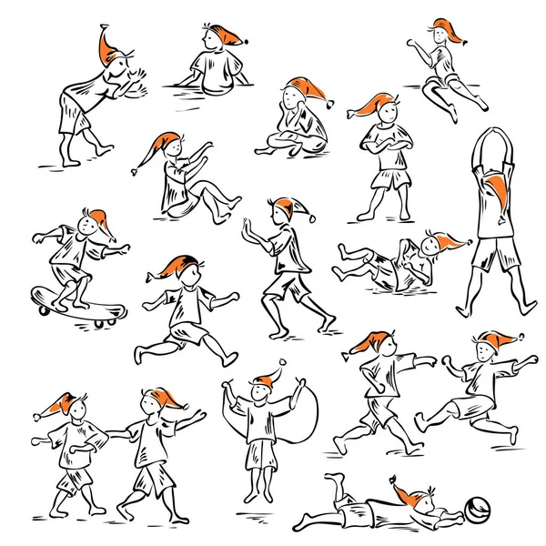 在运动和各种姿势的小男人 — 图库矢量图片