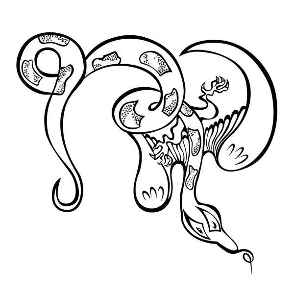 Fantasia favoloso drago animale volante serpente — Vettoriale Stock