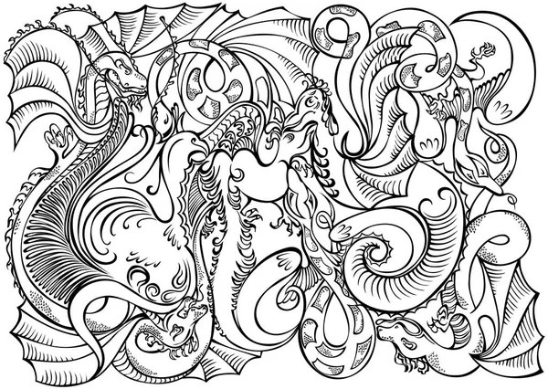 Soyut dekorasyon motifi dragons siyah beyaz